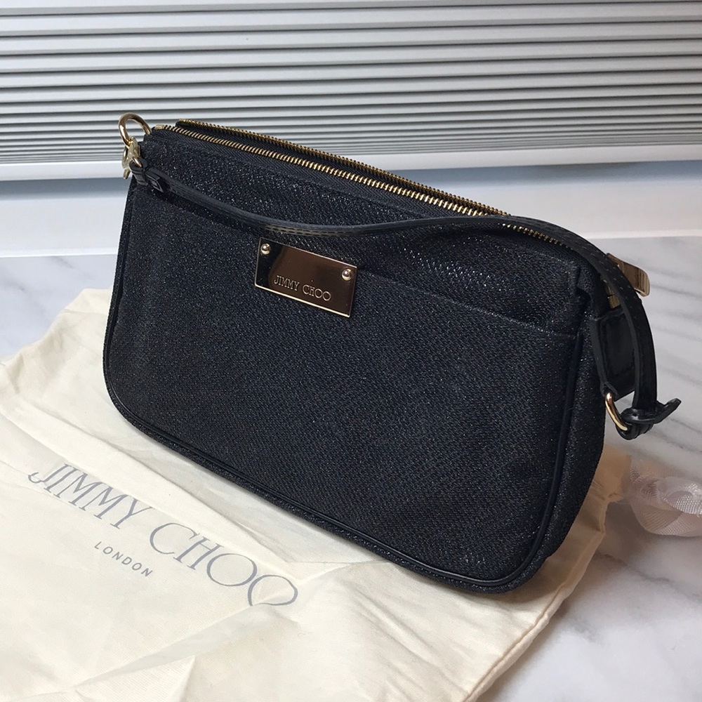 Jimmy Choo Black Glitter fabric Clutch